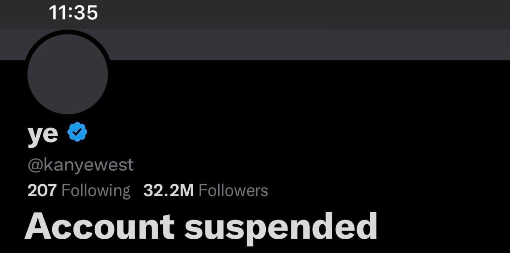 Kanye West Ye Twitter Account Suspended 12-1-22